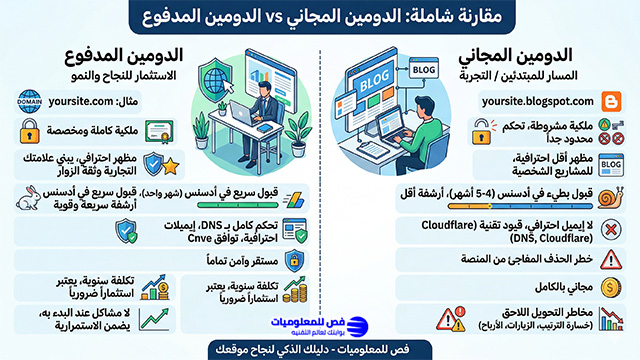 الفرق بين الدومين المجاني والمدفوع